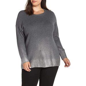 NWT Womens Plus Size 2X 3X Vince Camuto Gray Silver Ombre Foil Pullover Sweater